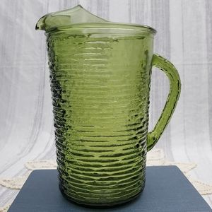 Vintage Soreno Bark Pattern Green Glass Juice Pitcher Anchor Hocking